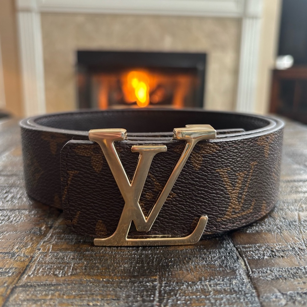 Louis Vuitton CLASSIC Dark Brown Monogram Belt with Gold Buckle - Picture 3 of 5